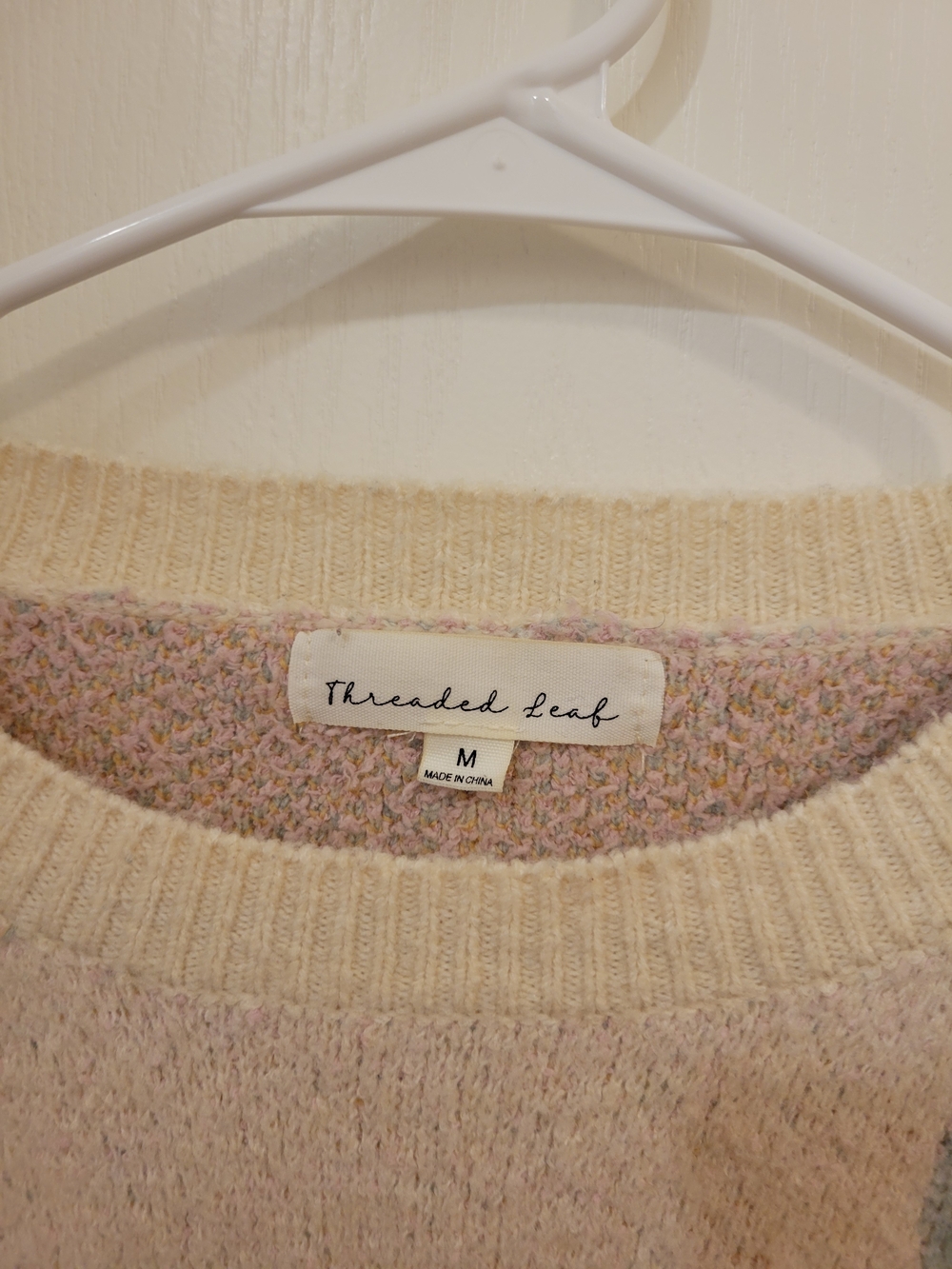 Cream Heart-Print Crewneck Sweater with Pastel Accents - Picture 2 of 2